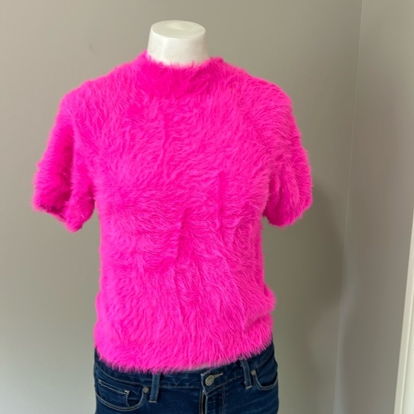 Anthropologie Pilcro Sweater Eyelash Baby Tee Short Sleeve Crewneck Pink Sz S - Picture 1 of 9